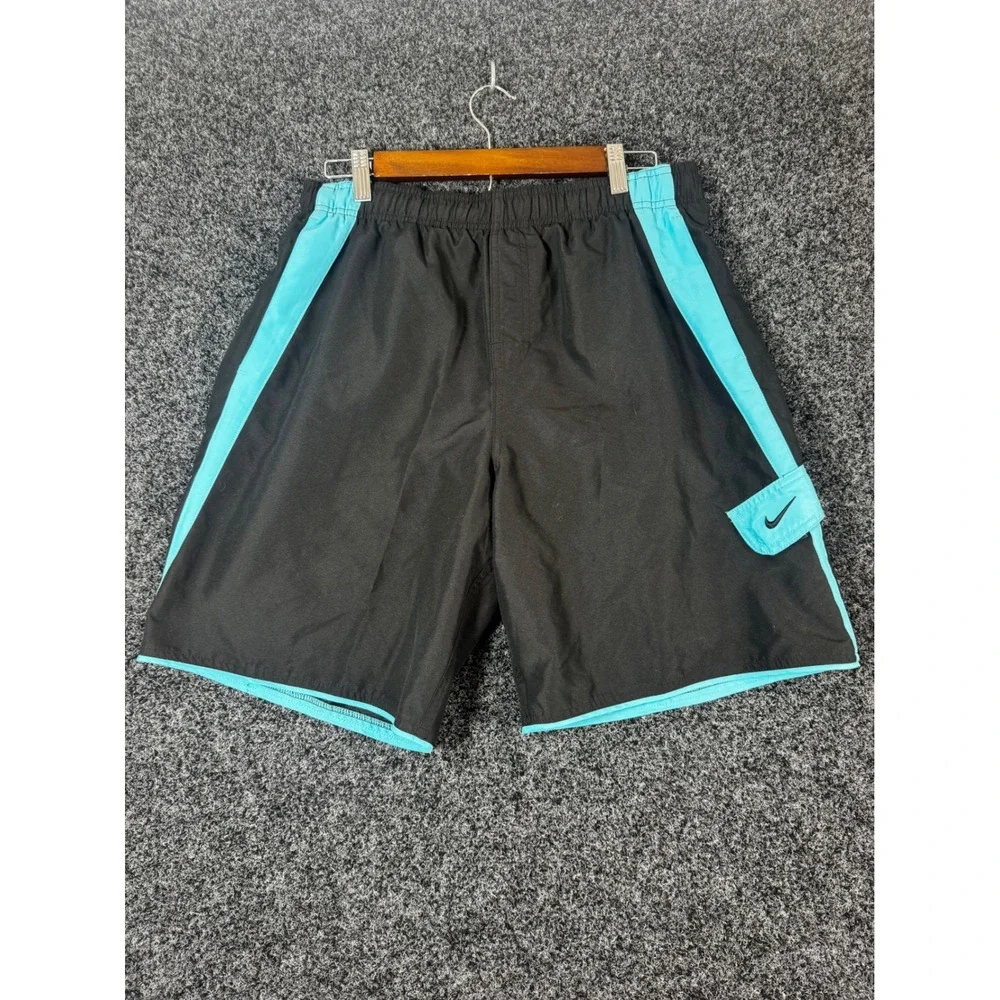 Nike Mens Swim Trunks Black Teal Mesh Lined Board Shorts Size Medium